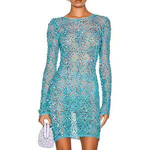 Mira Sequin Crochet Dress in Blue Atoll